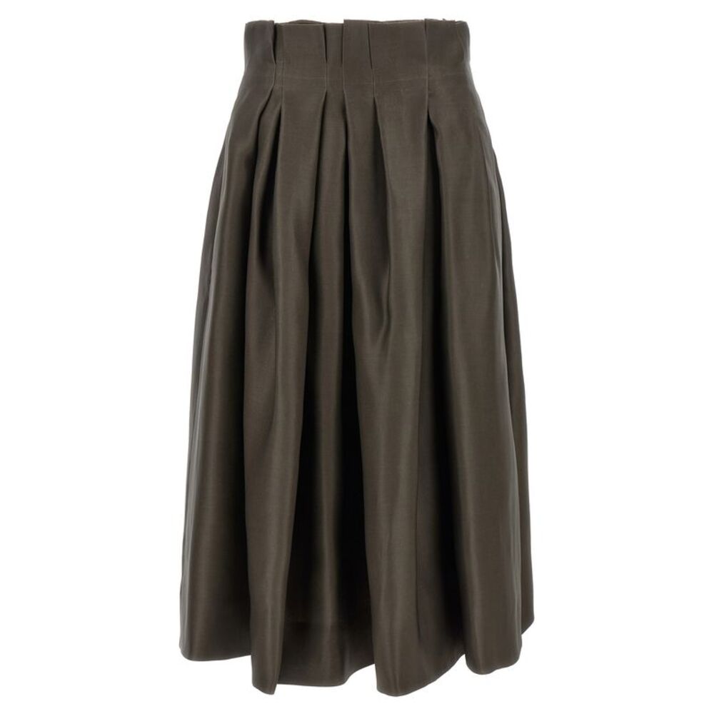 Khaite Brown Silk Midi Women's Skirt